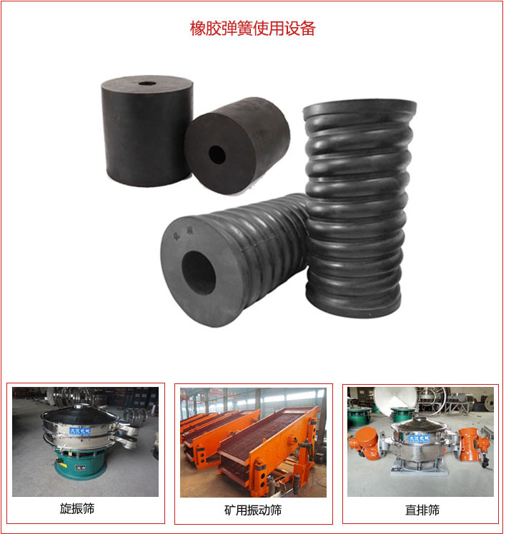 橡胶弹簧适用设备：旋振筛，矿用振动筛，直排筛等