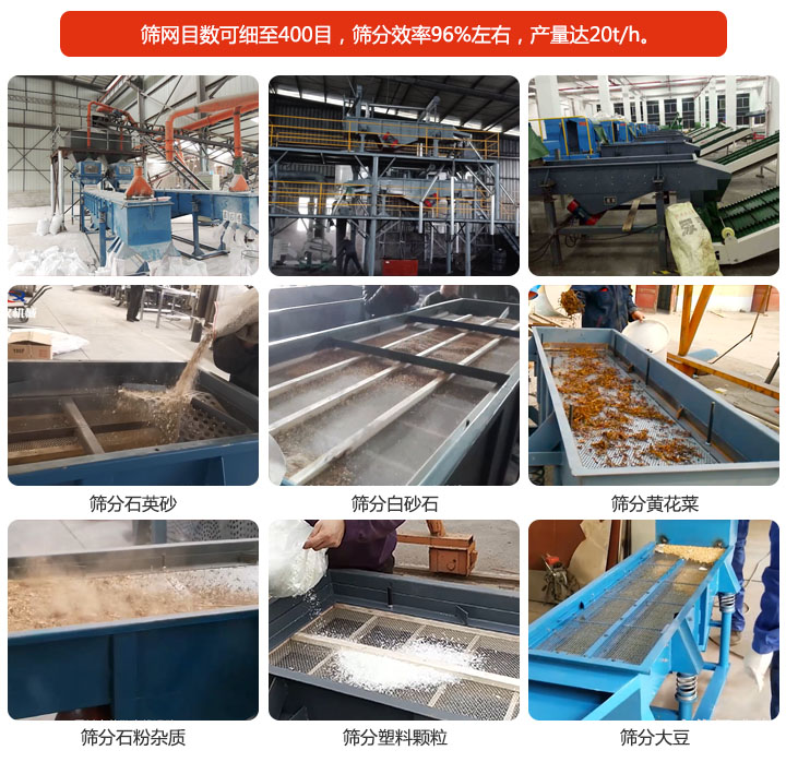 PP电子机械不锈钢直线振动筛筛分物料分级图--