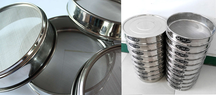 标准土壤筛，筛框与筛网展示图。