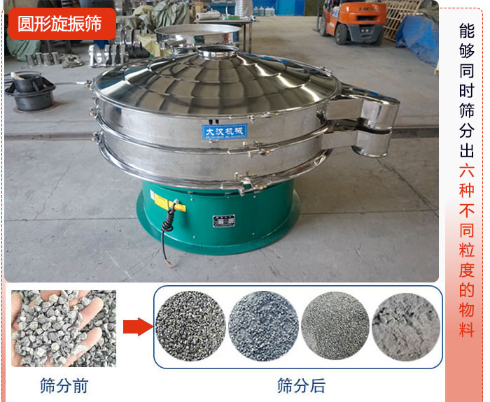圆形旋振筛能够同时筛出6种不同颗粒的物料。