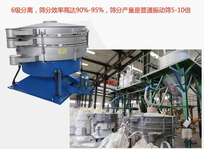 摇摆筛采用6级分离，筛分效率高达90%-95%，筛分产量是普通振动筛5-10倍